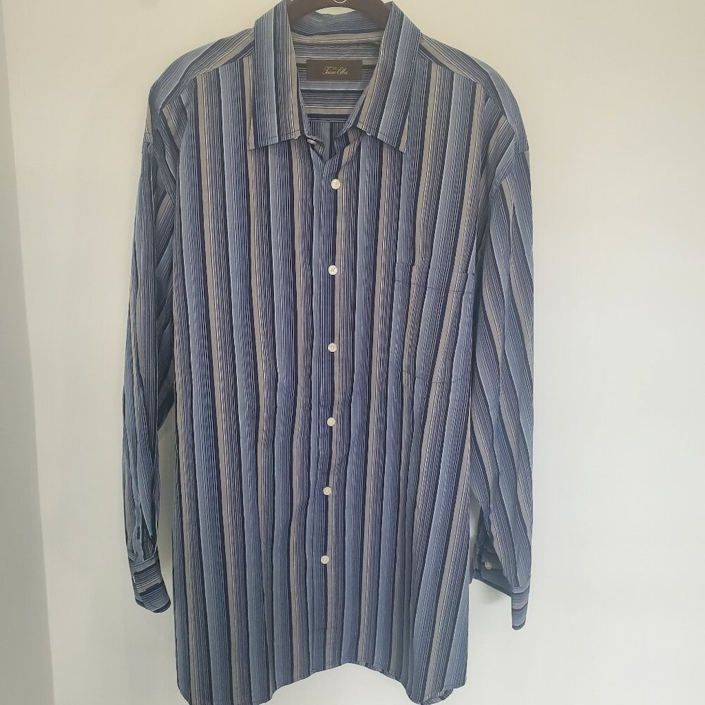 Tasso Elba Men's Stripped Blue Shades Button Down Shirt  XXL
